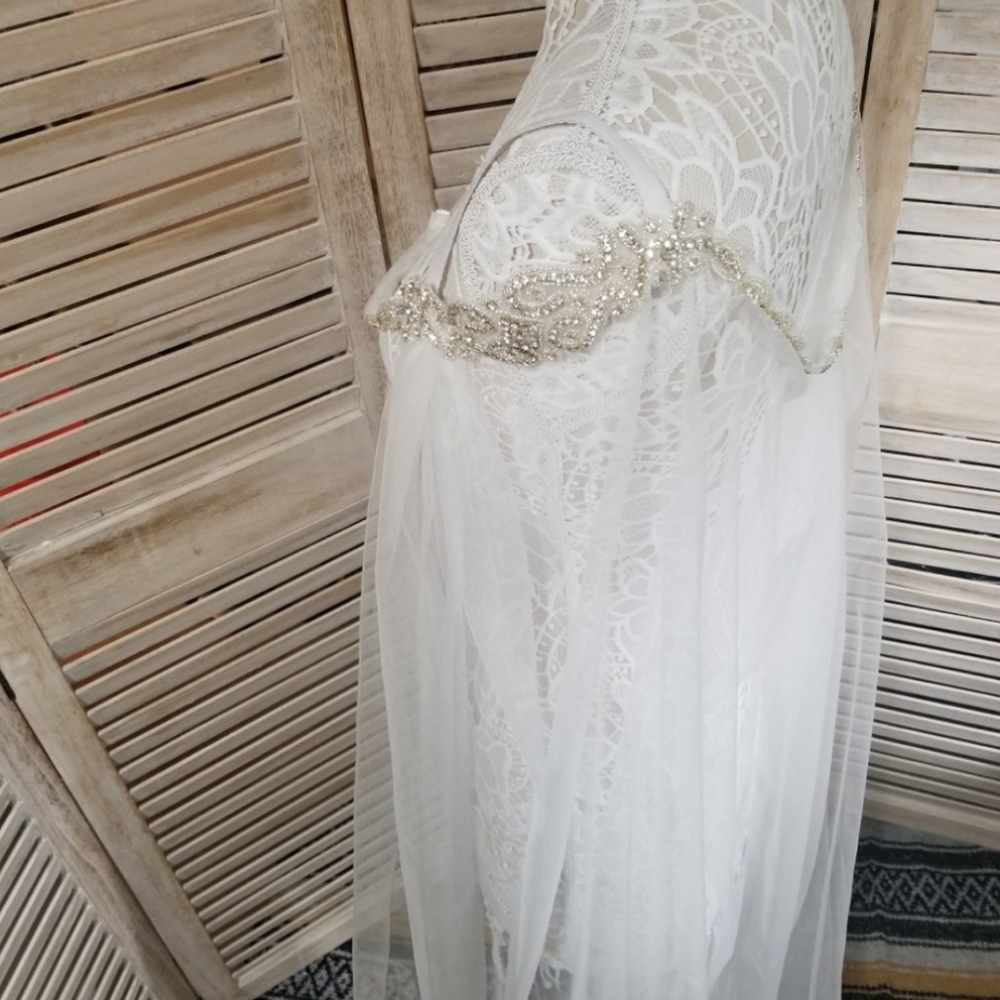 Beaded rhinestone glam tulle bridal cape, one size